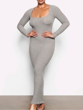SKIMS Soft Lounge Long Sleeve Gray Maxi Dress Small